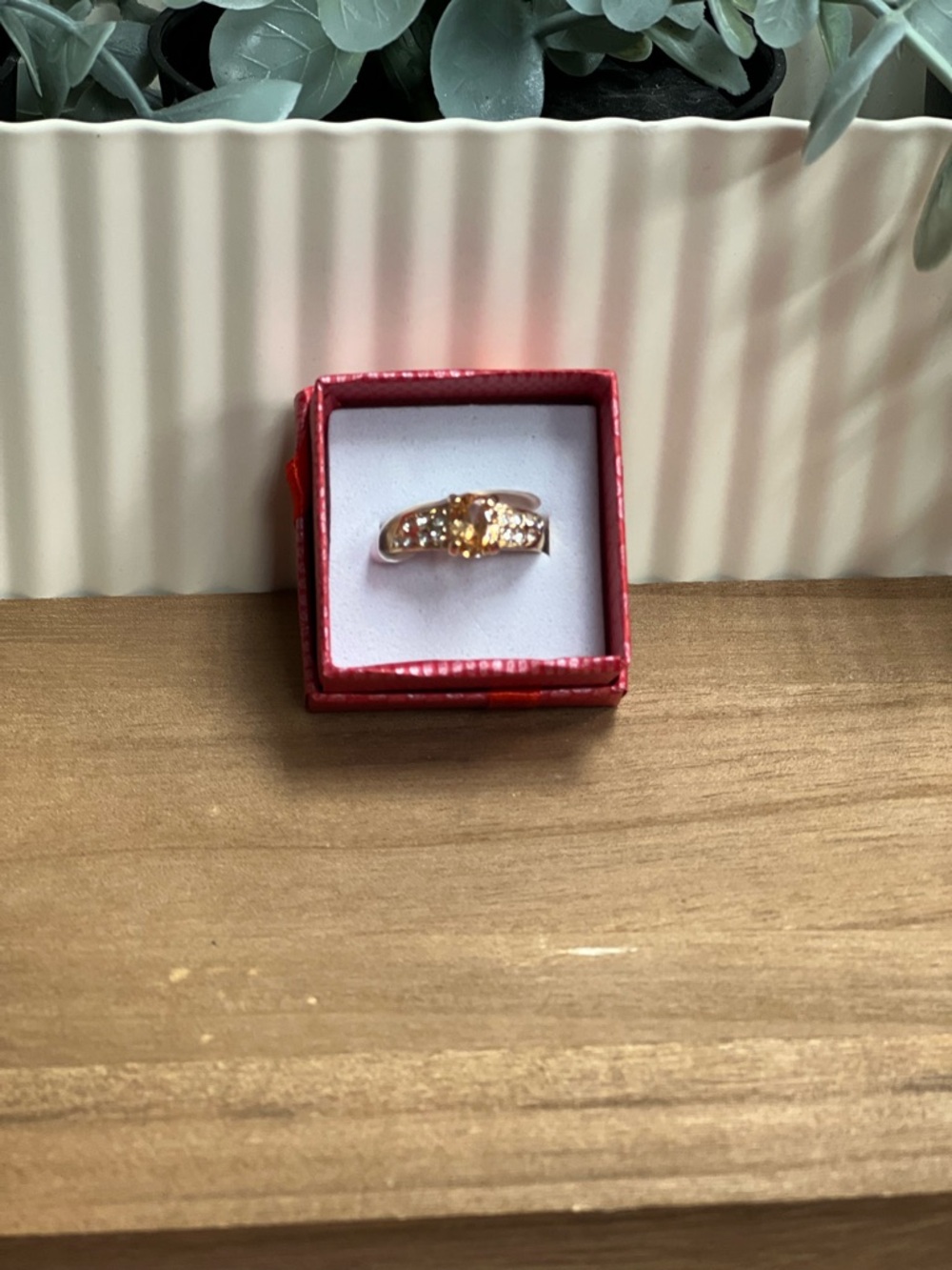 Gold-Tone Women's CZ Ring with Amber Stones